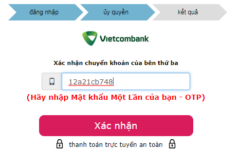 Nhập tài khoản OTP từ ngân hàng vào