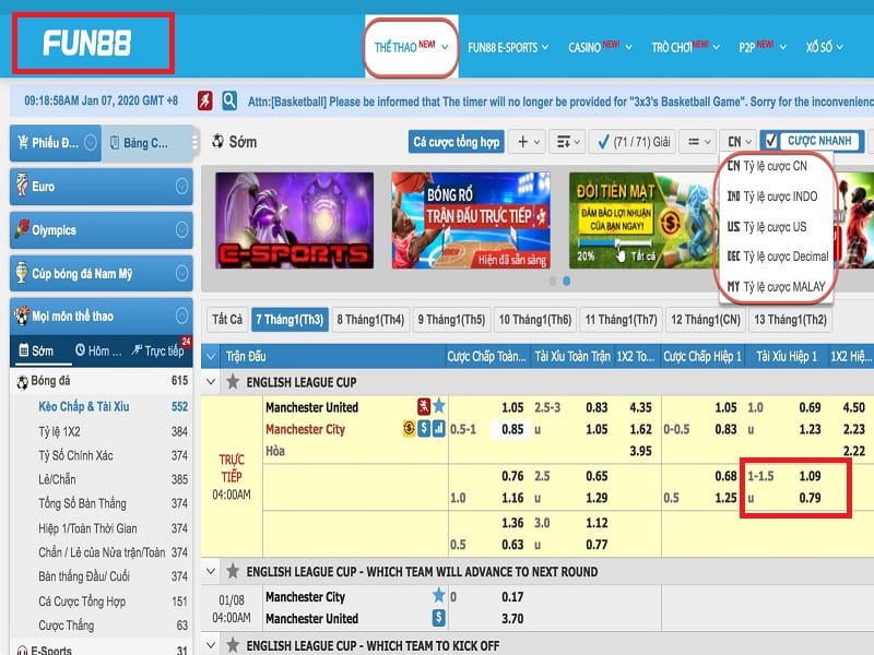 Kèo chấp 1.25