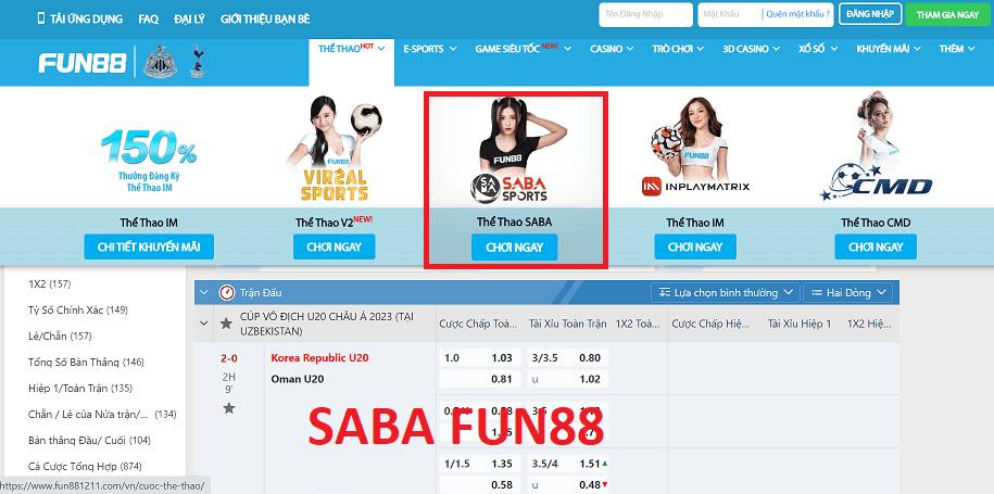 Saba Fun88 - Sảnh cá cược thể thao uy tín